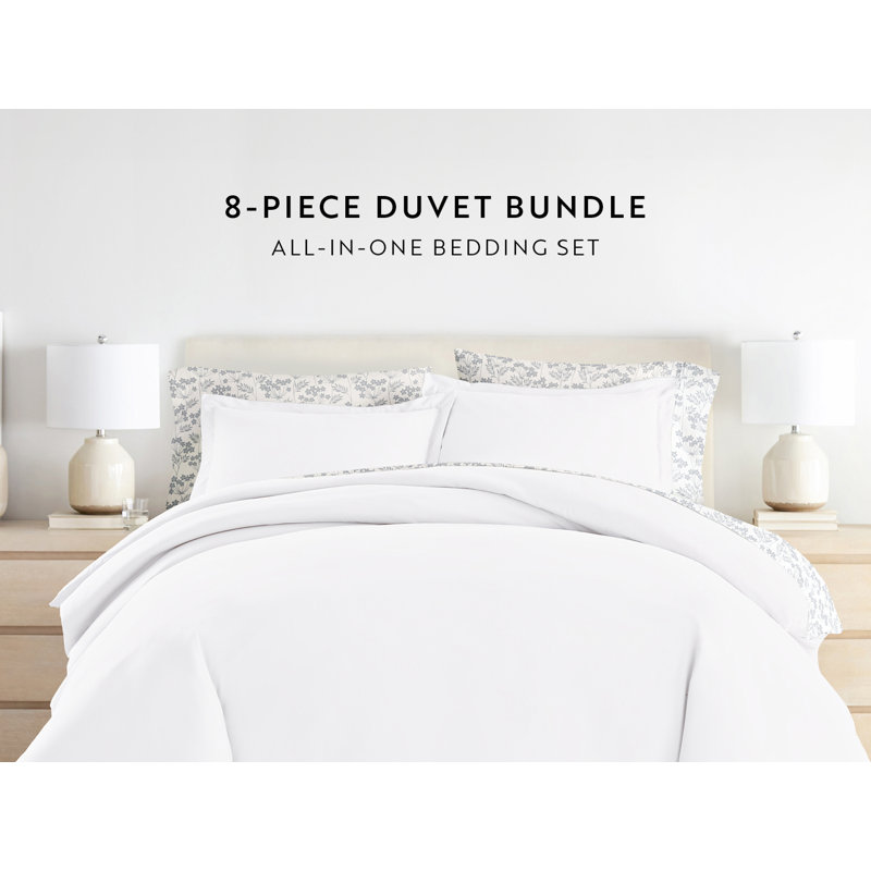 Full White Toile 8-Piece Bedding Bundle with Duvet Cover