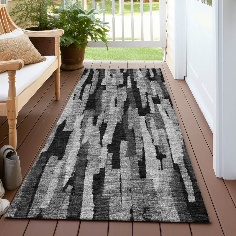 Marrah Gray Washable Indoor-Outdoor Rug - , 2'3" x 7'6"