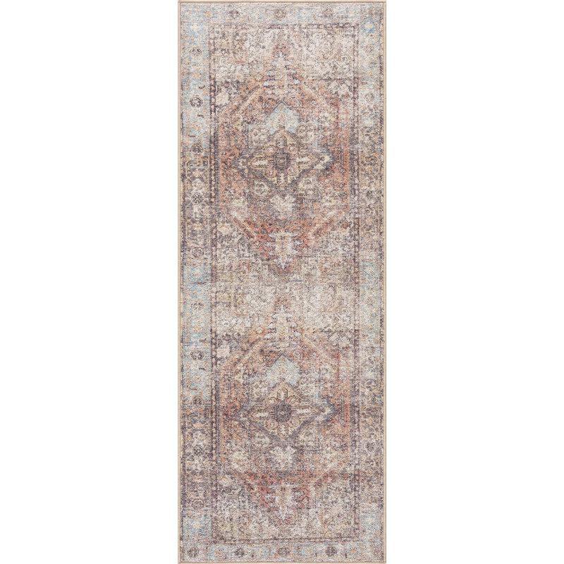 Becky Oriental Machine Washable Brown Area Rug, Runner 2'7" x 10'2"