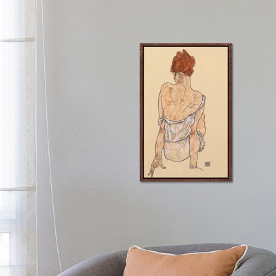 Seated Woman in Underwear, Rear View, 1917 by Egon Schiele - 1 Piece Painting on Canvas