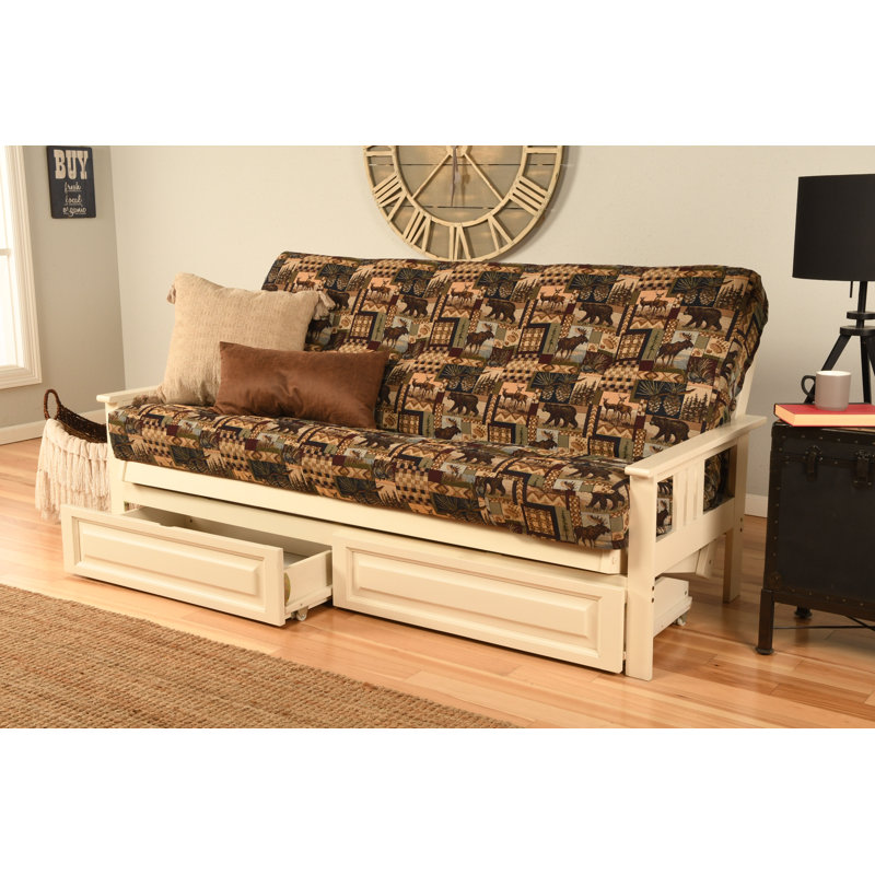 La base de futon pleine grandeur Stratford comprend des tiroirs de rangement et un matelas, Premium Pocket Coil