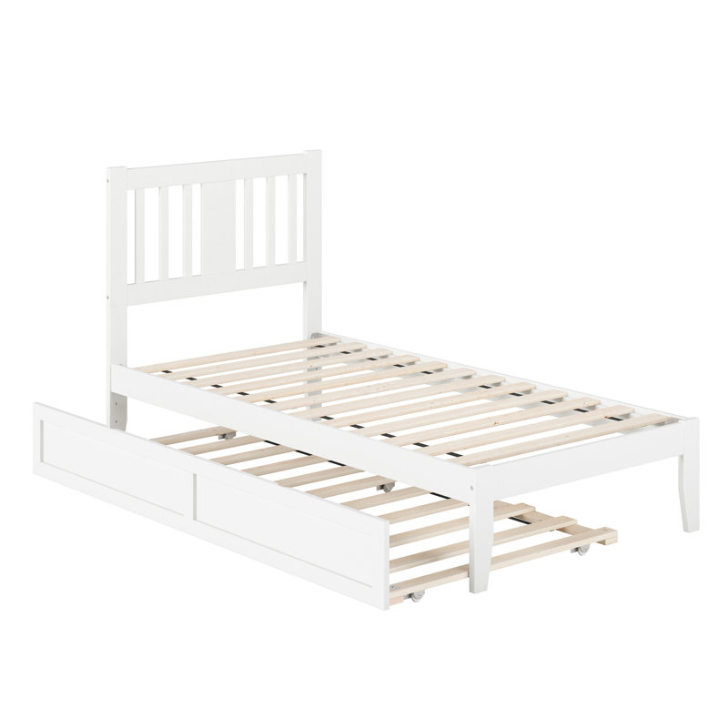 Lit plateforme avec rangement en bois massif Zosia, Simple, Blanc