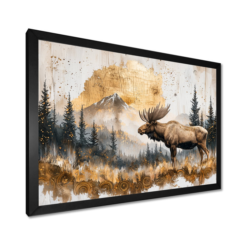 «Gerose Golden Moose In The Winter Landscape I - Moose», art mural, Reproduction encadrée d'une seule photo sans pass, Noir