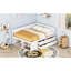 Lit de jour blanc avec tiroirs et tablettes, structure pleine grandeur en bois massif pour une chambre attrayante avec une disposition de tiroir efficace-580638727-580638726