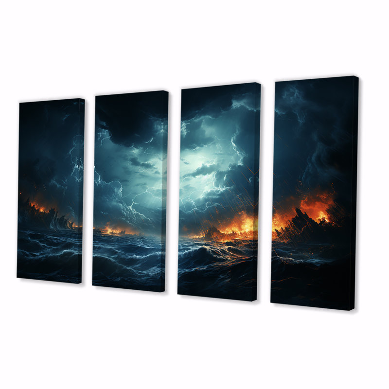«Ethereal Stormy Skies Horizon I - Storms», art mural 4 pièces, H 32 po x l 64 po