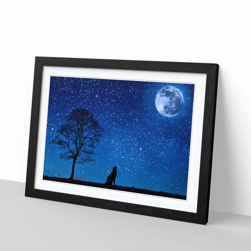 Wolf Howling at the Moon Framed Photographic - Framed Print, Black