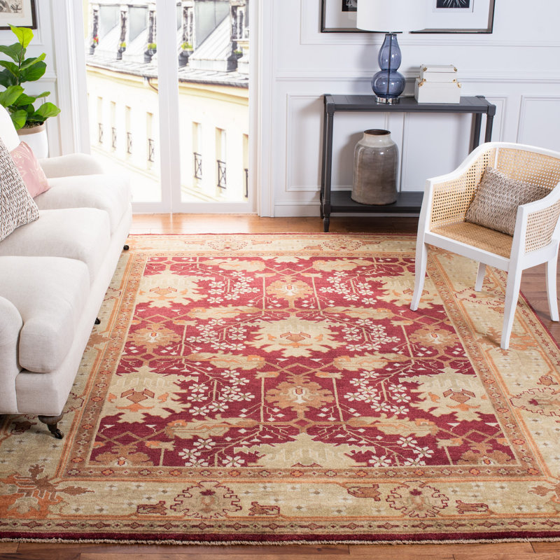 Oushak Oriental Hand-Knotted Wool Red Area Rug, Rectangle 8' x 10'