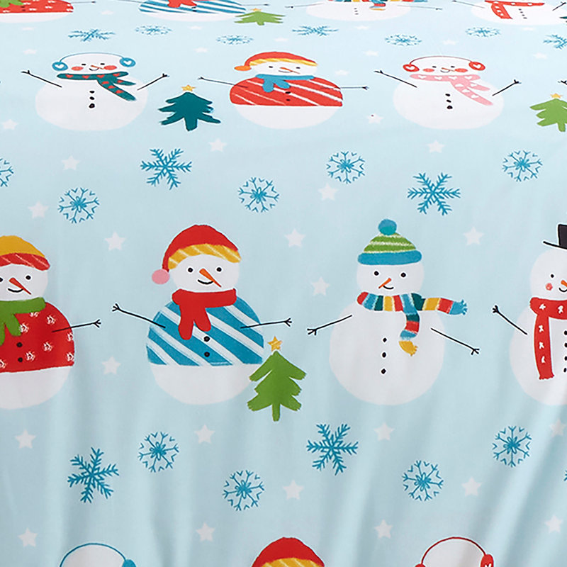 Christmas Snowman 100% Polyester (Recycled) Block Print Duvet Cover Set with Pillowcases