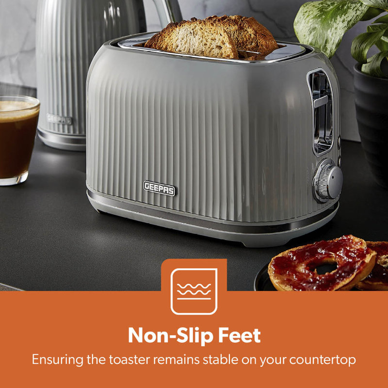 GEEPAS Fluted 2 Slice Toaster | 6 Browning Levels Cancel Defrost Reheat | For Thin Small Bread Slice Removable Crumb Tray Cool Touch Housing High Lift | Space-Saving Design | 2 Yr Warranty 1000W