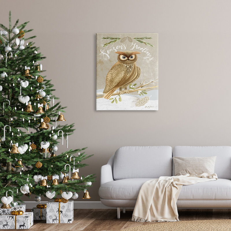 Season's Greetings Winter Snowscape Owl, Toile tendue, H 40 po x l 30 po x P 1,5 po