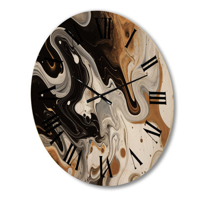 Horloge murale surdimensionnée en or et marbre noir V - Fractals