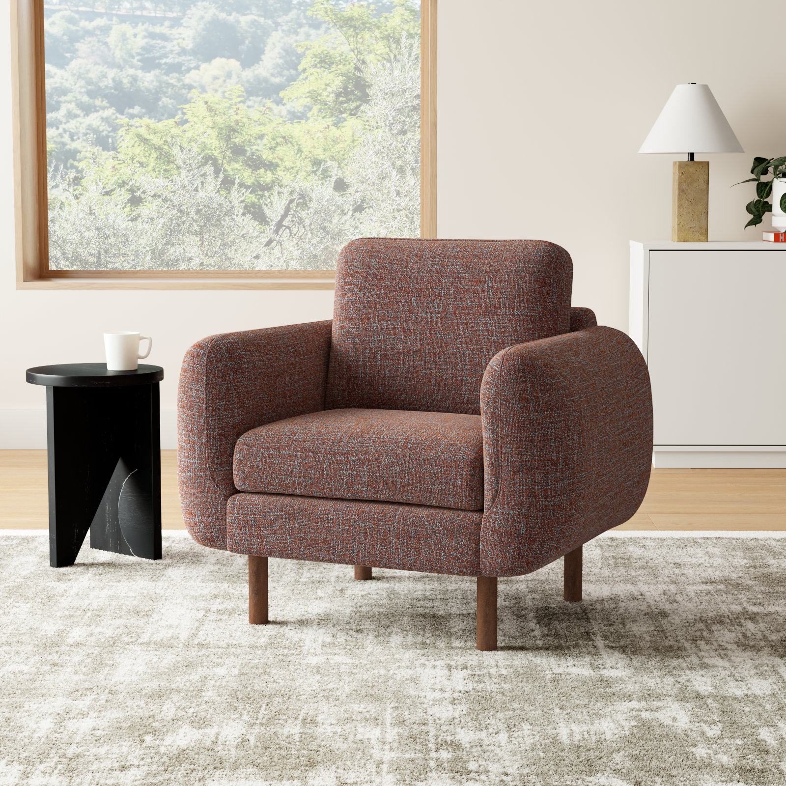 Leno Upholstered Armchair, Caramel Performance Chenille