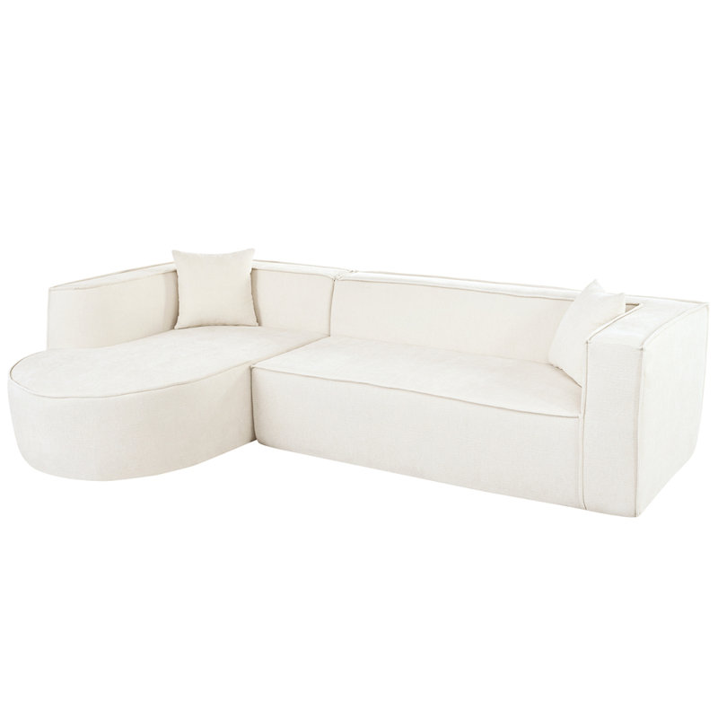 Modular L-Shape Sectional Sofa Couch with Elegant curved design, Beige Polyester