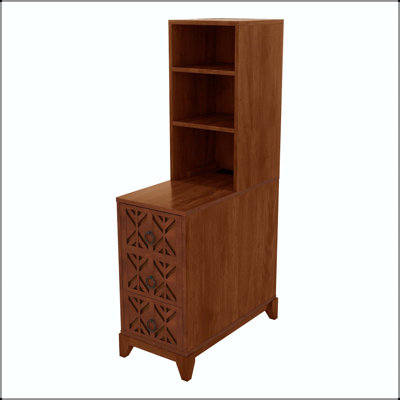 Tall Corner End Table with X-Carved Front, 3 Drawers, and Adjustable Shelves – Walnut