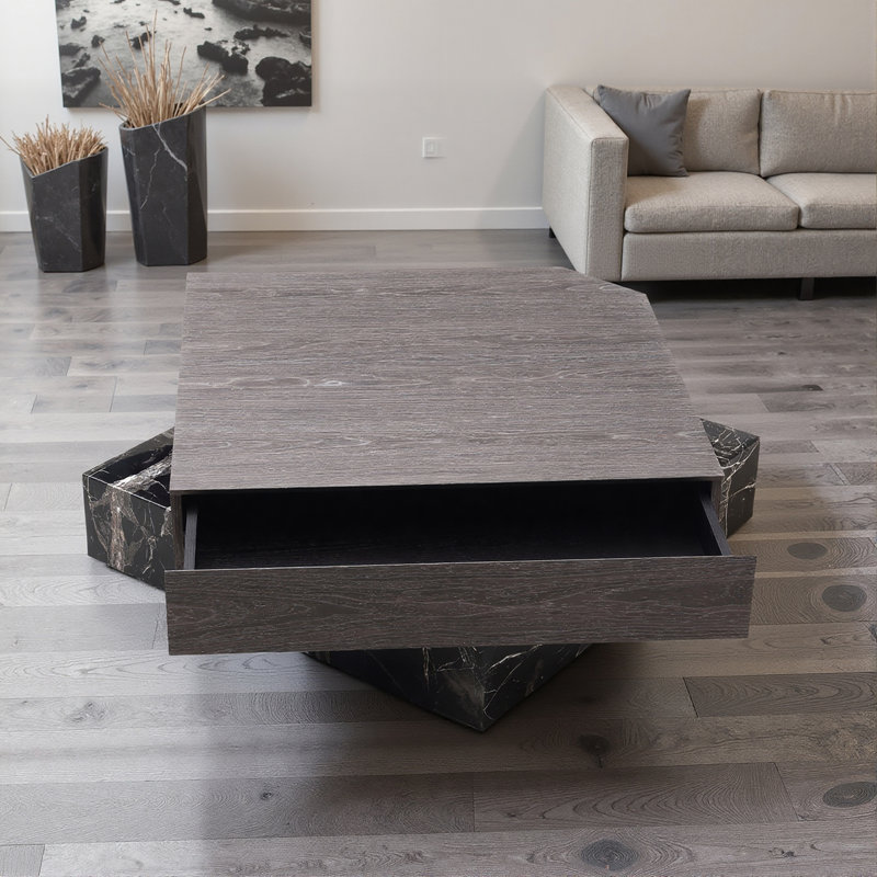 Table basse moderne carrée avec niveau pivotant et tiroir