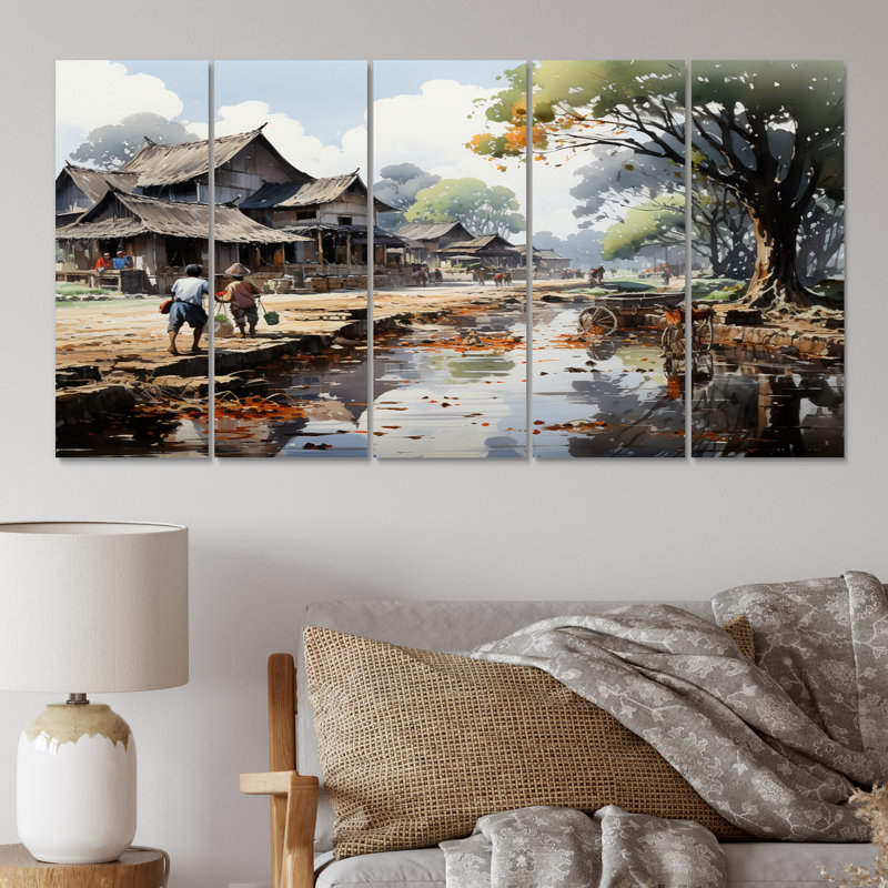 «Vietnamese Countryside Market I», reproduction sur toile - 5 panneaux égaux