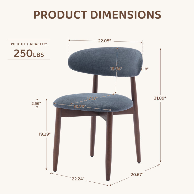 Chaise d'appoint rembourrée en bois massif Vannie, Bleu, Brown