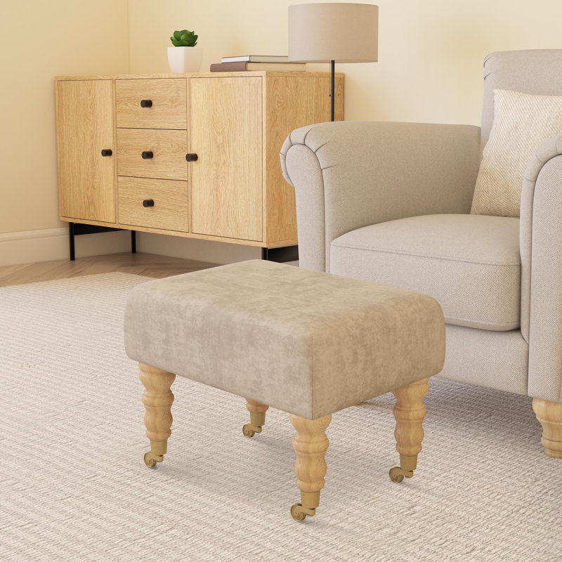 Autryville Wood Caster Leg - Fabric, Bone Cream, Velvet, Natural