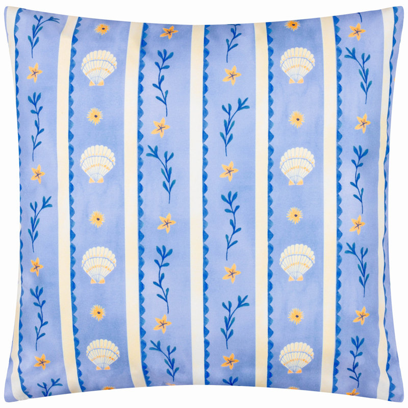 Sea Shells Indoor / Outdoor Blue Square Cushion, Pillow Cover Only - No Insert