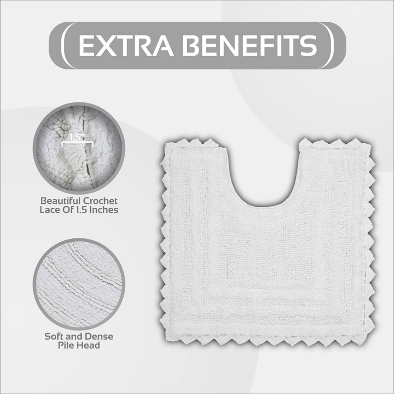 Rasika 100% Cotton 1990 GSM Tufted Reversible U-Shaped Toilet Rug, OEKO-TEX Certified, Ultra Soft & Absorbent, Machine Washable Contour Bath Mat for Toilet & Pedestal Areas, 20" x 20", White