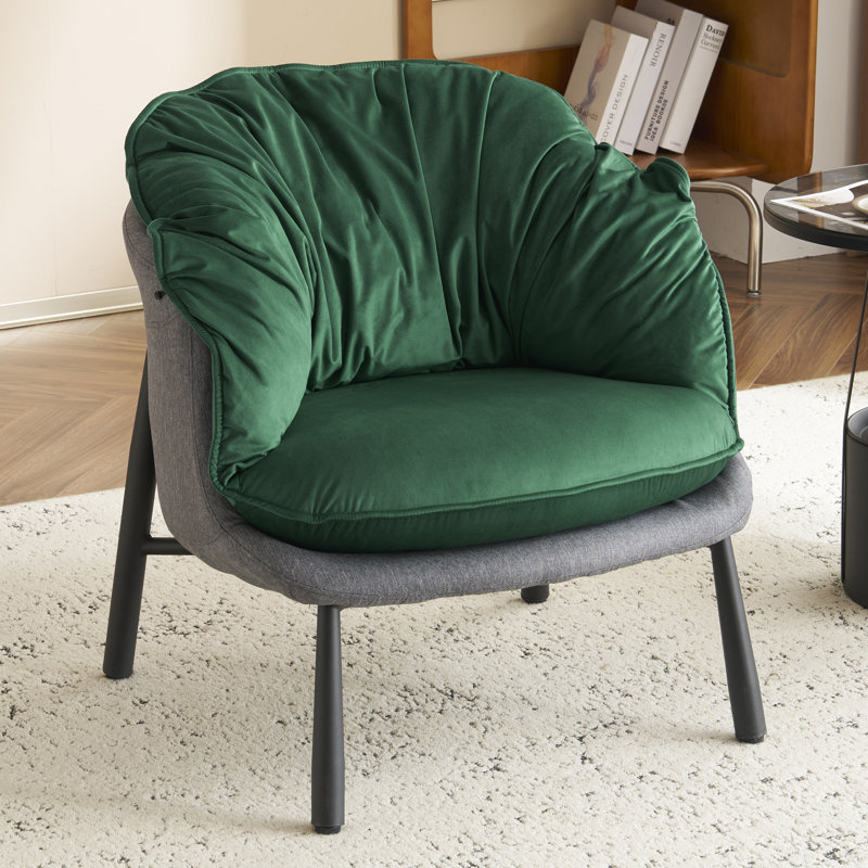 Fauteuil d'appoint amovible en velours de coton l 27,4 po, Velours vert / lin / coton