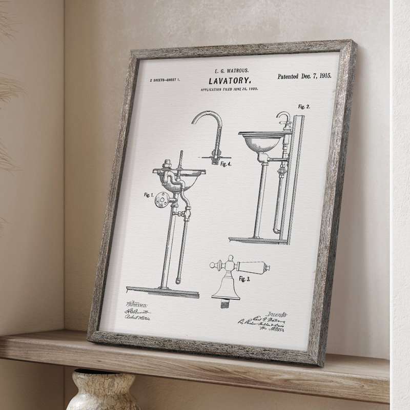 Lavabo rétro II, reproduction encadrée - bois massif, H 21 po x l 17 po
