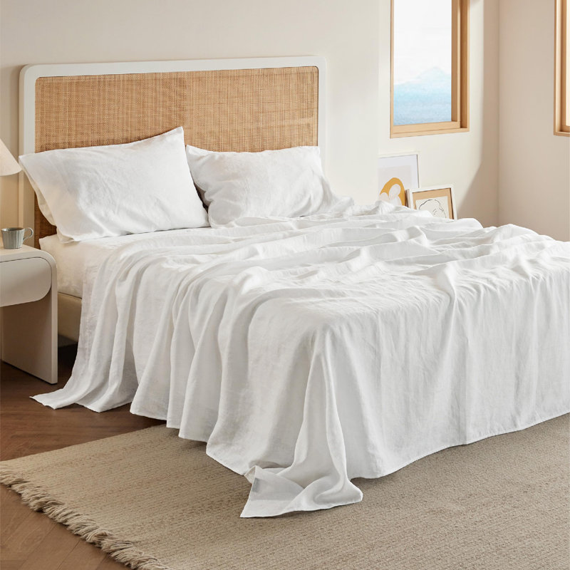 Bedsure Bed Sheets, Cotton Linen Sheet Set, Breathable & Durably, Anti - Pilling & Soft, Deep Pocket Fitted Bed sheet set Up to 16 Inches