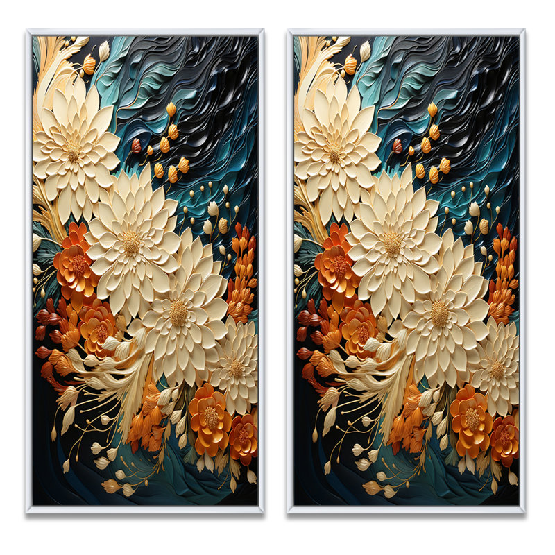 Tourbillon botanique orange sarcelle II - ensemble d'art mural abstrait de 2 art mural moderne pour la décoration intérieure