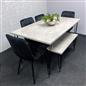 Dining Table with Hairpin Legs, Bench & 4 Velvet Chairs Set, Black , 75cmH x 140cmL x 80cmW