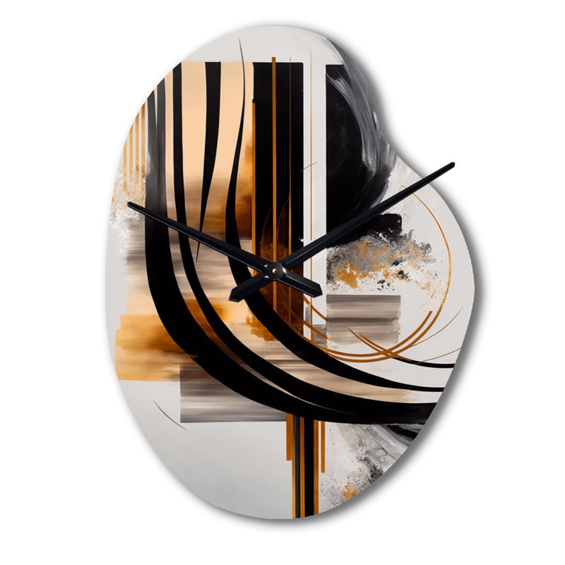 Jasha Gold Touch Art Deco III - Horloge murale abstraite de forme unique en métal, Grand