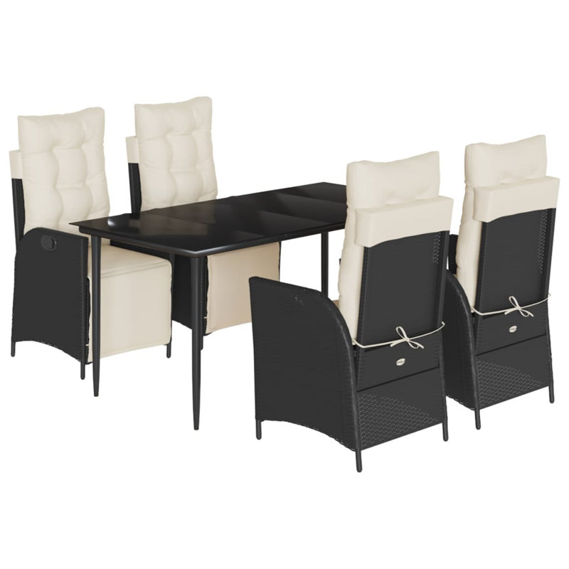 Ensemble de salle à manger de jardin d'extérieur noir et blanc crème