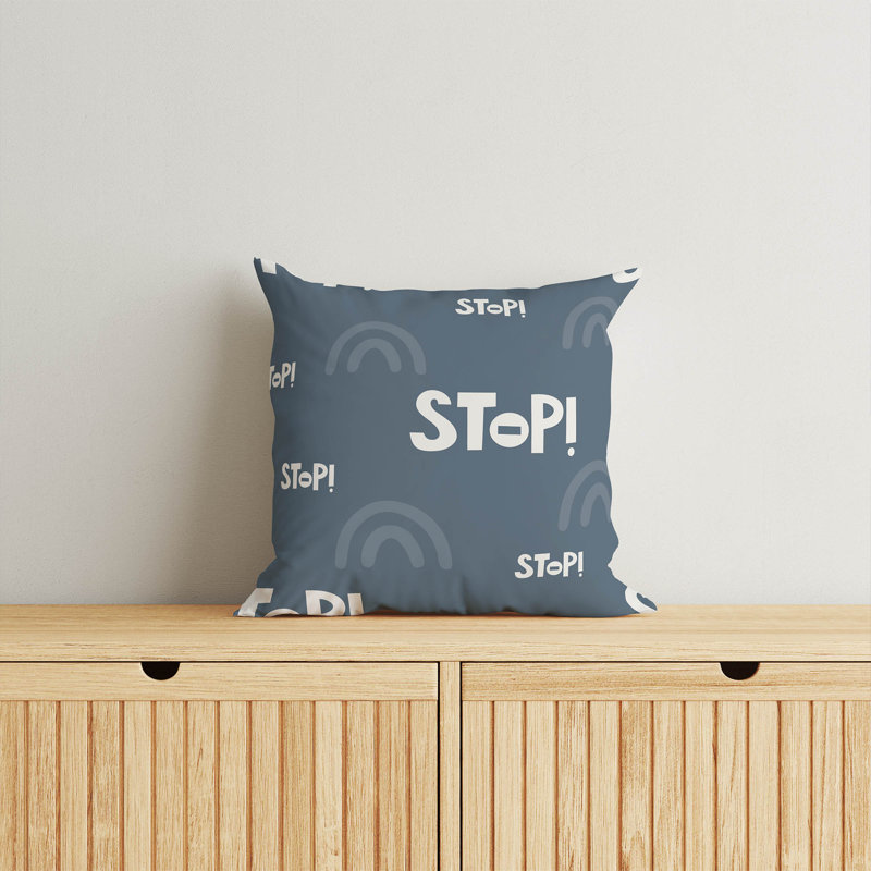 Coussin Stop, Bleu / Ivoire, H 16 po x l 16 po