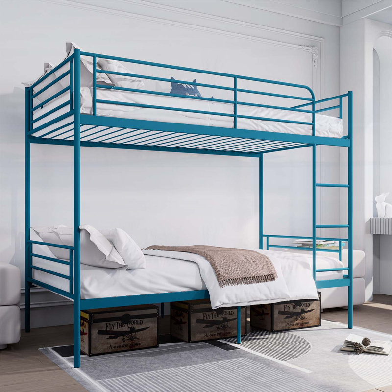Lit superposé en métal durable avec échelle, garde-corps hauts et option de séparation pour lit simple au-dessus d'un lit simple en bleu