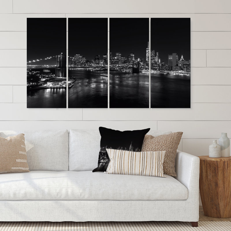 Photo en noir et blanc de l'horizon de Manhattan - Photographie sur toile tendue 4 pièces
