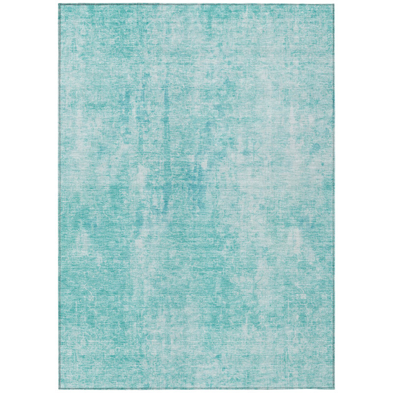 Tapis d'extérieur lavable abstrait bleu sarcelle et ivoire 3 pi x 5 pi