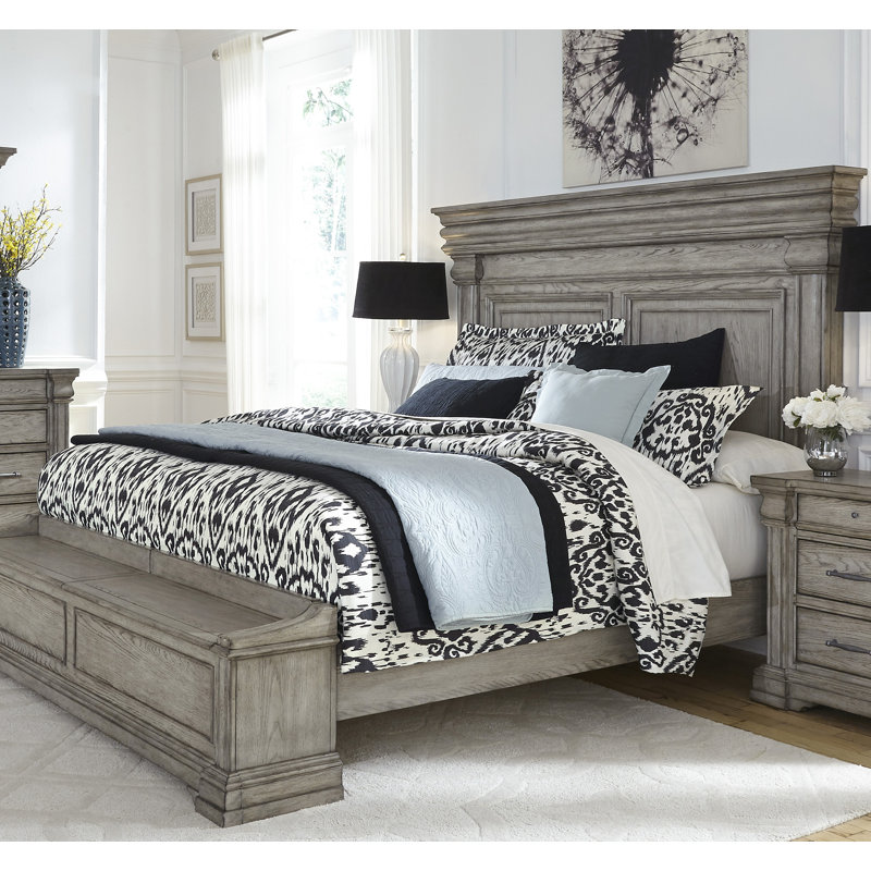 Heritage Taupe Queen Upholstered Wood Frame Bed with 3 Drawers