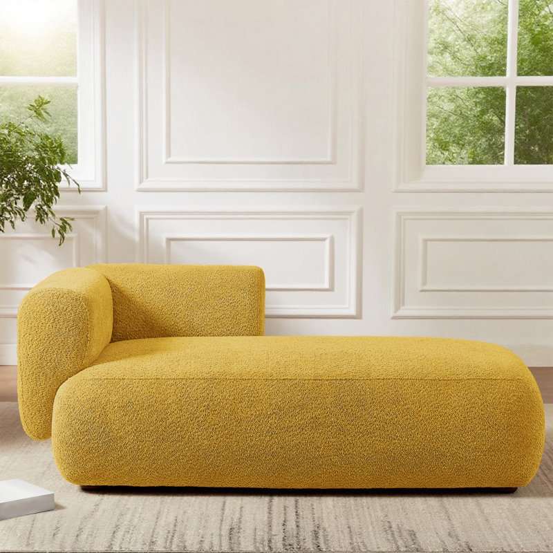 Chaise longue / grande chaise longue avec structure en bois massif, assise profonde et tissu doux, chaise d'appoint de salon pour la détente et la lecture, canapés Boucle