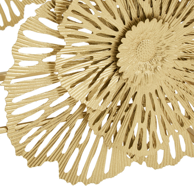 Lenssen Gold Finish Peony And Ginkgo End Table With Mirror Top