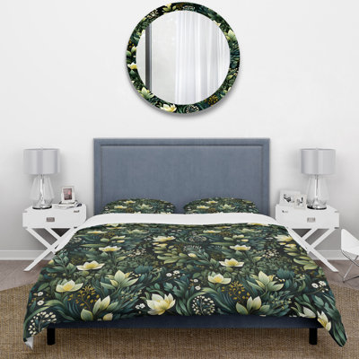 Green Forest Botanical Pattern I Floral Duvet Cover Set