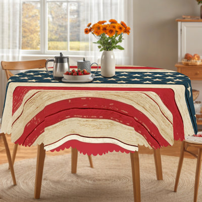 Independence Day Dagostino - American Flag Star Patterned Tablecloth, Patriotic Red, White, Blue Round/Rectangular Tablecloth, Suitable For Parties On July 4th, Indoor/Outdoor Home Decor, Independence Day Star Patterned Decoration, Edge Embossing