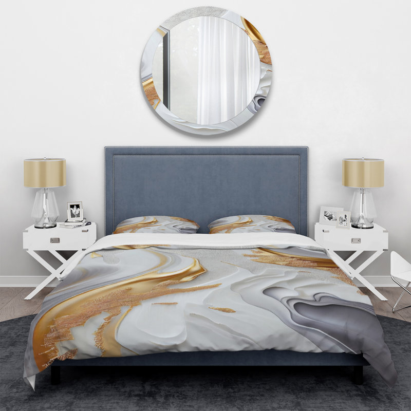 Ensemble de housse de couette moderne transitionnel blanc et doré - polyester microfibre