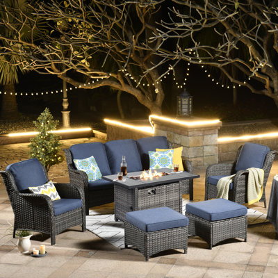 NTC Premium All-Weather Wicker 7 - Person Patio Conversation Set with Cushions
