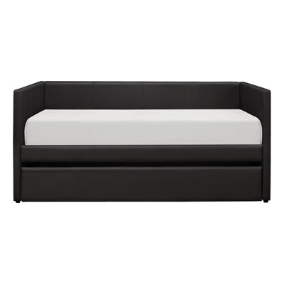 Faux Leather Upholstered Contemporary Daybed With Trundle Wooden Furniture 1Pc