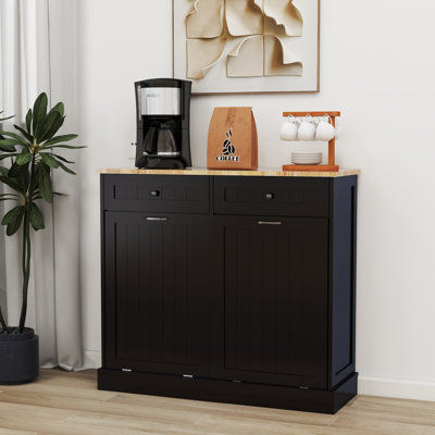 Boîte de rangement pour deux poubelles de cuisine noire - Spacieuse armoire de rangement à deux compartiments, fonctionnelle
