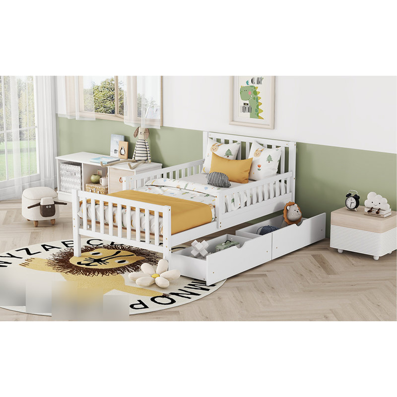 Lit plateforme simple en bois avec garde-corps et rangement - White Temptation Additions, Lit simple, Blanc