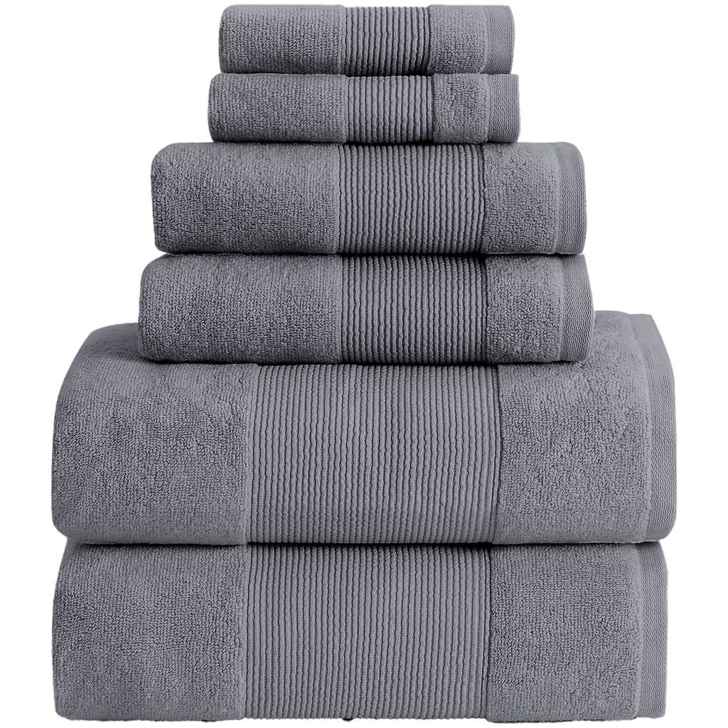 6-Piece Zero-Twist Cotton Towel Set, Charcoal Gray