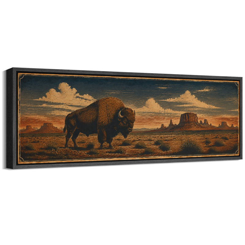 «Rustic Bison Desert Prairie Western Landscape Wall Decor», reproduction d'art sur toile encadrée, Black