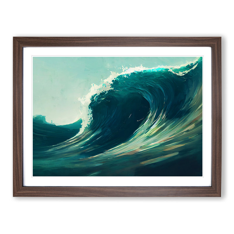 XH1022-2963X Edgy Ocean Wave - Single Picture Frame Print, 34cm H x 46cm W x 2cm D, Walnut Framed