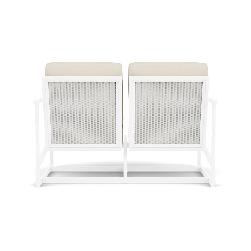 Outdoor Summit Rocker Bench with Cushions, Matte White, Sailcloth Sailor, White