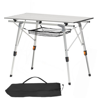 Folding Portable Camping Table Aluminum Outdoor Picnic Roll Up Table Mesh Layer